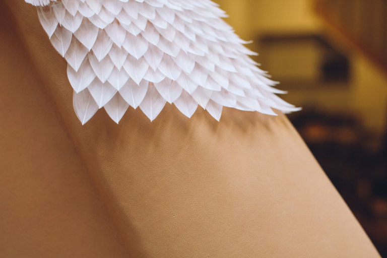details feathers white and leather